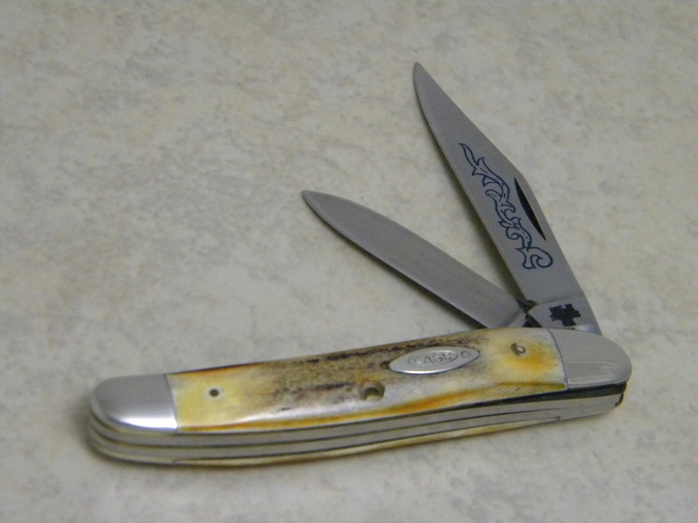 Case XX Stainless USA 3 Dot (1977) Stag 52087 SSP Blue Scroll Jack Knife