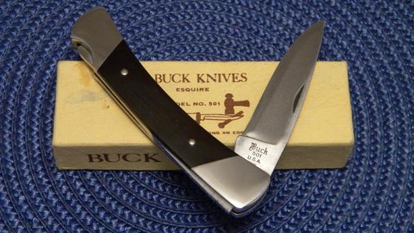 Buck USA Model # 501 Black Micarta Esquire Lockback Knife c.Pre-1986 - NIB