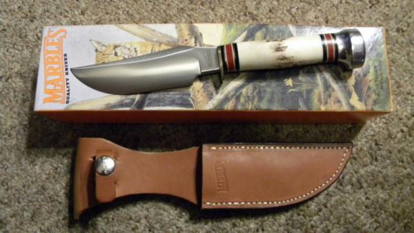 Marbles Gladstone, MI USA Stag Bison Fixed Blade Sheath Knife - NIB