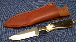 Anza Knives Custom Made from a File Stag Fixed Blade Sheath Knife c.2000