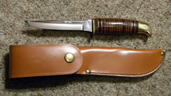 Boker Solingen Germany Alemania 190 Stacked Leather Fixed Blade Sheath Knife c.1960-1970