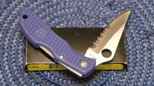 Spyderco Seki Japan LBL Serrated Blue Ladybug Tactical Lockback Knife in Box