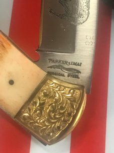 Vintage Parker IMAI K-538 Lockback Hunter Knife w A Wild Boar Blade Etching -Orig Sheath & Box -NOS