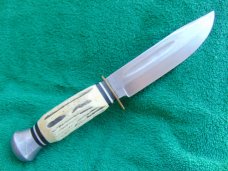 Vintage Voos, Schlieper - Fist w/3 Arrows Logo 6" Fixed Blade Knife w/Leather Sheath Made in Germany