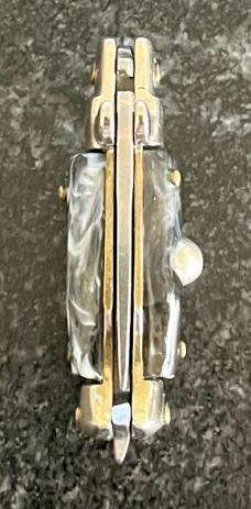 Miniature Switchblade Knife, Made In Italy, Vertical INOX Mark, Older Style, Imitation Horn Handle 