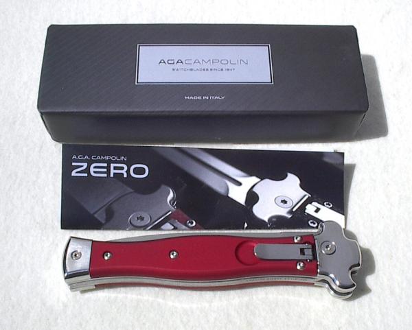 NEW AGA CAMPOLIN AUTOMATIC "ZERO" ANODIZED RED HANDLE POLISHED DAGGER BLADE 