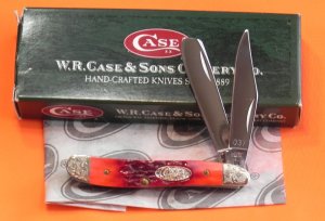 Case xx 1987 TrapperNut Trapper Nut Peanut Knife w Red Bone Handles & Fancy Scroll Bolsters -NOS