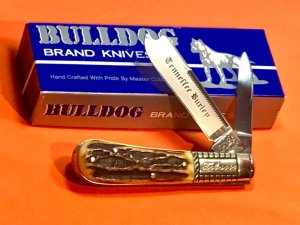 Vintage Bulldog Brand HAND MADE, 2 Blade "Tenneffee Burley" Tobacco Razor Barlow w Deer Stag Handles