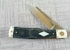 K'roo Custom Native Knife, W/SLIP,4" Denim Micarta and Ivory, Ivory Bolsters and Shield, all pinned