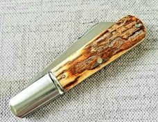 Bobby Toole Custom Bark Mammoth ivory Lambsfoot Barlow Knife, CPM-154 ,4; Integral Fluted Bolsters..