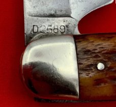 Vintage CATTARAUGUS Model No. D2589 4-Blade Whitt-L-Kraft Official Boy Scout Pocket Knife Bone Stag