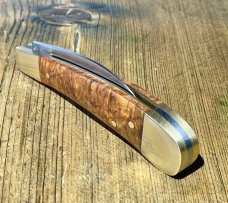 Michael May Sheffield England "Ettrick Swayback" with Amboyna Burl scales and Whrancleiffe blade