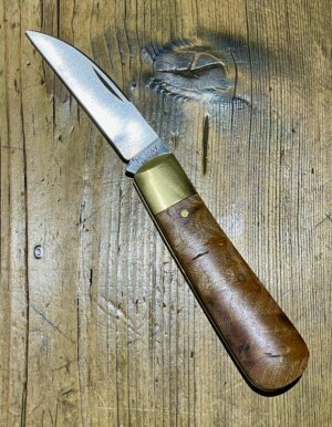 Michael May Classic Sheffield Barlow with a Wharncliffe Blade and Amboyna Burl scales