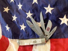 1998 Bulldog Brand ODKCA 5 Blade Trapper w/ Fantastic Fiery Mother of Pearl Handles -NOS & NM