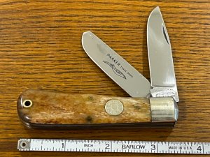 Parker Cut. Co. 1980's 2-Blade Bullet Trapper w/Smooth Bone Scales Japan