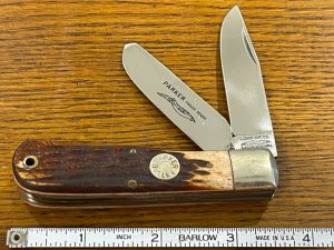 Parker Cut. Co. 1980's 2-Blade Bullet Trapper w/Jigged Bone Scales Japan