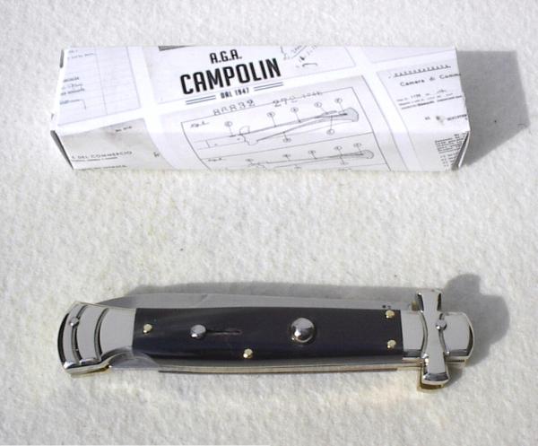 NEW A.G.A. CAMPOLIN 9" AUTOMATIC MALTESE BRAZILIAN HORN MODIFIED BAYONET BLADE SOLID N/S BOLSTERS