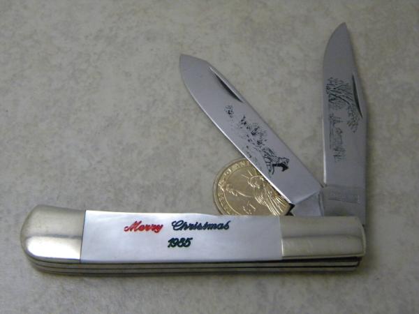 Parker Cut Co "Merry Christmas 1985" Pearl Trapper Knife 