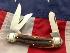 1st Generation 1984 Bulldog Brand Stockman “Ohio Tobacco King” Blade Etch w Rare Redish Stag Handles