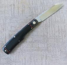  K'roo Native Knife 4".Black Linen scales & blanket Micarta bolsters..red accents..rwl34..coa/sli 