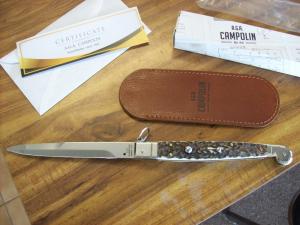 A.G.A. Campolin "The Sicilian" 12" Fighting Knife Maniago, Italy Genuine Stag/Antler UNUSED NIB.