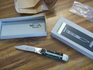 Hubertus Knife Solingen, Germany Small 08 Rare Green Smooth Bone 5 3/4 " Open Lilyput NIB