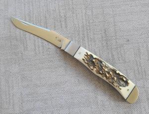 K'roos Bose Design Square End Back Pocket Trapper...Sambar Stag...3 7/8" clsd...Rwl34...Fileworked