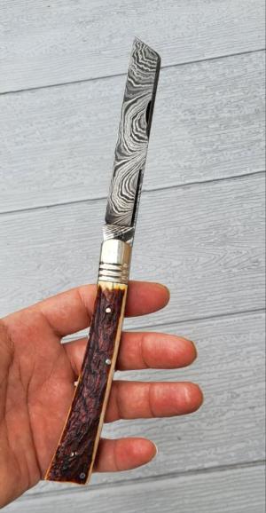 4 34quot Custom Handmade Pocket Knife Nice Pattern Damascus blade with Filework