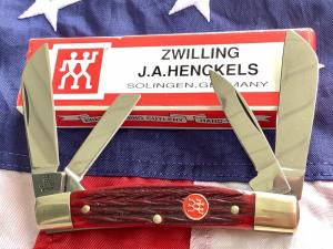 J A Henckels Congress Knife w Great Red Bone Handles - NOS in Orig Box