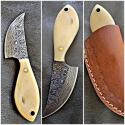 Damascus FULL TANG personal defense knife. Bone or Buffalo horn handle. 