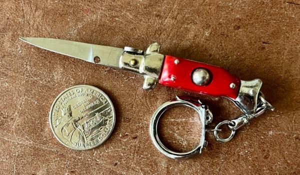 Mini Keychain Switchblade Knife, China, 3.5 Inch Fishtail Style, Unused.