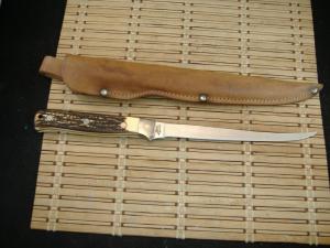 SCHRADE UNCLE HENRY 167 FULL TANG FISH FILET KNIFE USA MADE AND ORIGINAL LOOPED LEATHER BELT SHEATH