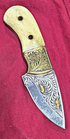 Chisel hand Engraved FULL TANG construction knives. Bone handle. Floral or symmetrical pattern 