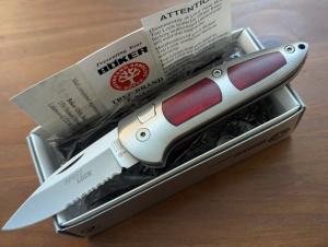 ORIGINAL GERMAN MADE 1990S BOKER SPEED LOCK 707RB RED BONE SERRATED NIB 