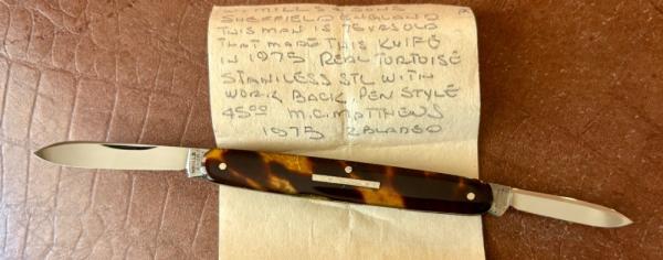 W Mills & Son Pen Knife, Tortoise Shell Scales, Sheffield England, Unused