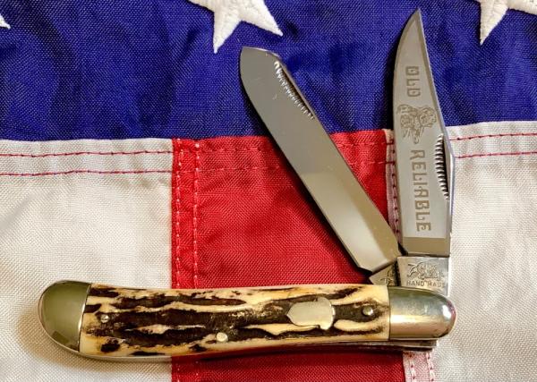 Rare Vintage Hand Made Bulldog Brand 4” Trapper w/ Super Stag Handles & Our Best Blade Etch -NOS