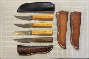 John Greco Fixed Blade Knives 1990s With Leather Sheaths