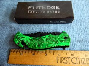 ELITEDGE SPRING ASSIST GREEN SCALE KNIFE NEW IN BOX GOOD EDGE amp ACTION WORTH THE ADD