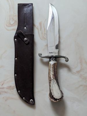 Linder Classic Stag Crown Bowie Knife Mint Solingen German Bone With OG Sheath