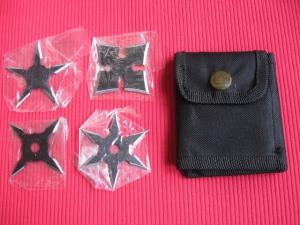 Vintage Throwing Star Set of Four 4 with Pouch