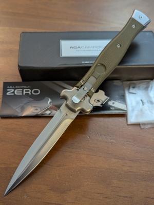 NIB AGA CAMPOLIN 9INCH-23CM ZERO OD VERDE GREEN G-10 SCALES WBOHLER SATIN DAGGER BLADE 