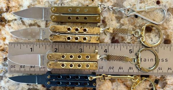 4 Vintage Mini Keychain Balisong Butterfly Knives, 3 Japan, 1 Taiwan