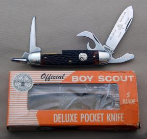 Official BSA Scout Knife Imperial 5-Blade Deluxe Orange Box & Papers (018)