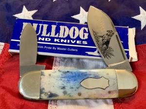 1998 Bulldog Brand HAND MADE / Hammer Forged Elephant Toe w/ Bluetick Coonhound Dog Blade Etch - NOS