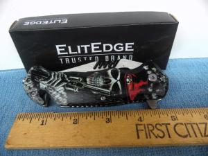 ELITEDGE ARTISTIC SKULL amp PISTOL SPRING ASSIST KNIFE NEW IN BOX GOOD EDGE amp ACTION WORTH THE ADD