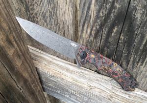 Zero Tolerance 0450CFDAMS Flipper Knife OrangeRed Marbled Carbon Fiber Ladder Damascus Blade - NEW