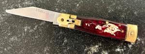 Rare Small Purple Handle Mexico Bullfighter Style Lever Lock Switchblade Knife Japan Used