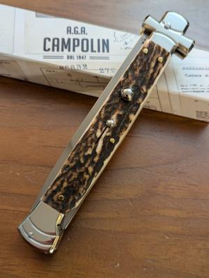  NIB 11quot- 28 cm AGA Campolin Alpine Stag Horn Maltese Automatic Lockback Stiletto