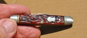 Boker USA 1941-83 Two Blade Jigged Red Bone 3quot Closed Mirror Polish With Tarnish Factory Snap Tight