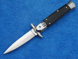 New 8quot SLS automatic-Swinguard Leverlock Stiletto switchblade knife ebonywood Handles Dagger Blade